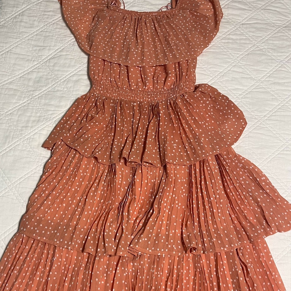 Fab’rik Spring Orange/Pink Dress with White Polkadots